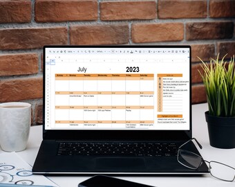 Monthly Editable Calendar | Google Sheets Spreadsheet | Digital Download | Orange Calendar