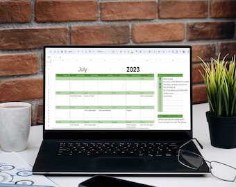 Monthly Editable Calendar | Google Sheets Spreadsheet | Digital Download | Green Calendar