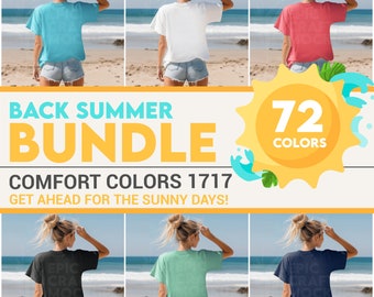 Back Summer Comfort Colors 1717 Mockup Tshirt Bundle POD Beach, CC1717 Shirt Mock-up Back Bundle Model Casual Holiday Mocks Sunny Mock Ups