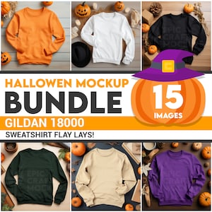 Halloween Gildan 18000 Mockup Bundle Flat Lay, 18000 Sweater Bundle Halloween, Gildan Model Mockups, Whole Section Bundle Sweatshirt Mockups
