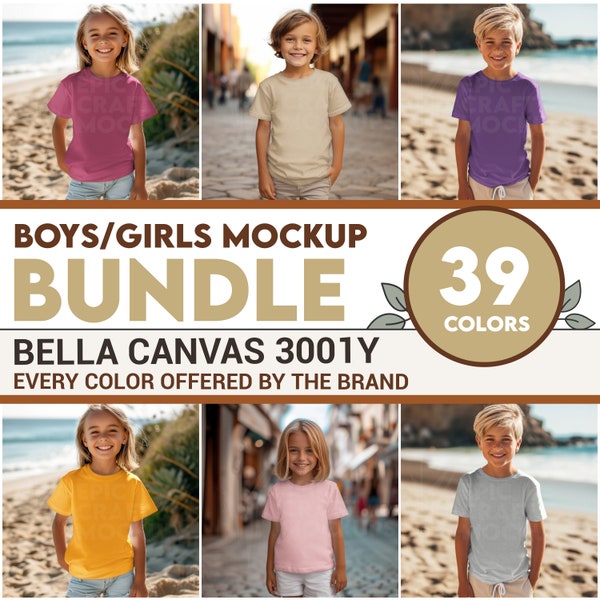 Boys and Girls Bundle Bella Canvas 3001Y for Summer and Generic Tshirts, Mock Ups Bella Canvas 3001Y Shirts Children Youth All Colors POD