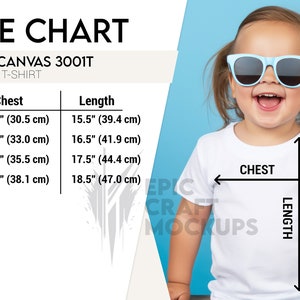 Bella Canvas 3001T Tabla de tallas 3001T Tabla de tallas de camisetas para niños pequeños Bella Canvas 3001T Medidas 3001T Tabla de tallas Bella Canvas Tabla de tallas Chica