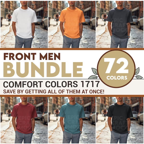 Comfort Colors 1717 Mockup Bundle Men Tshirt, POD Urban Young Man Shirt Summer Tee, Male Model Mock Up Print On Demand Bundle CC 1717