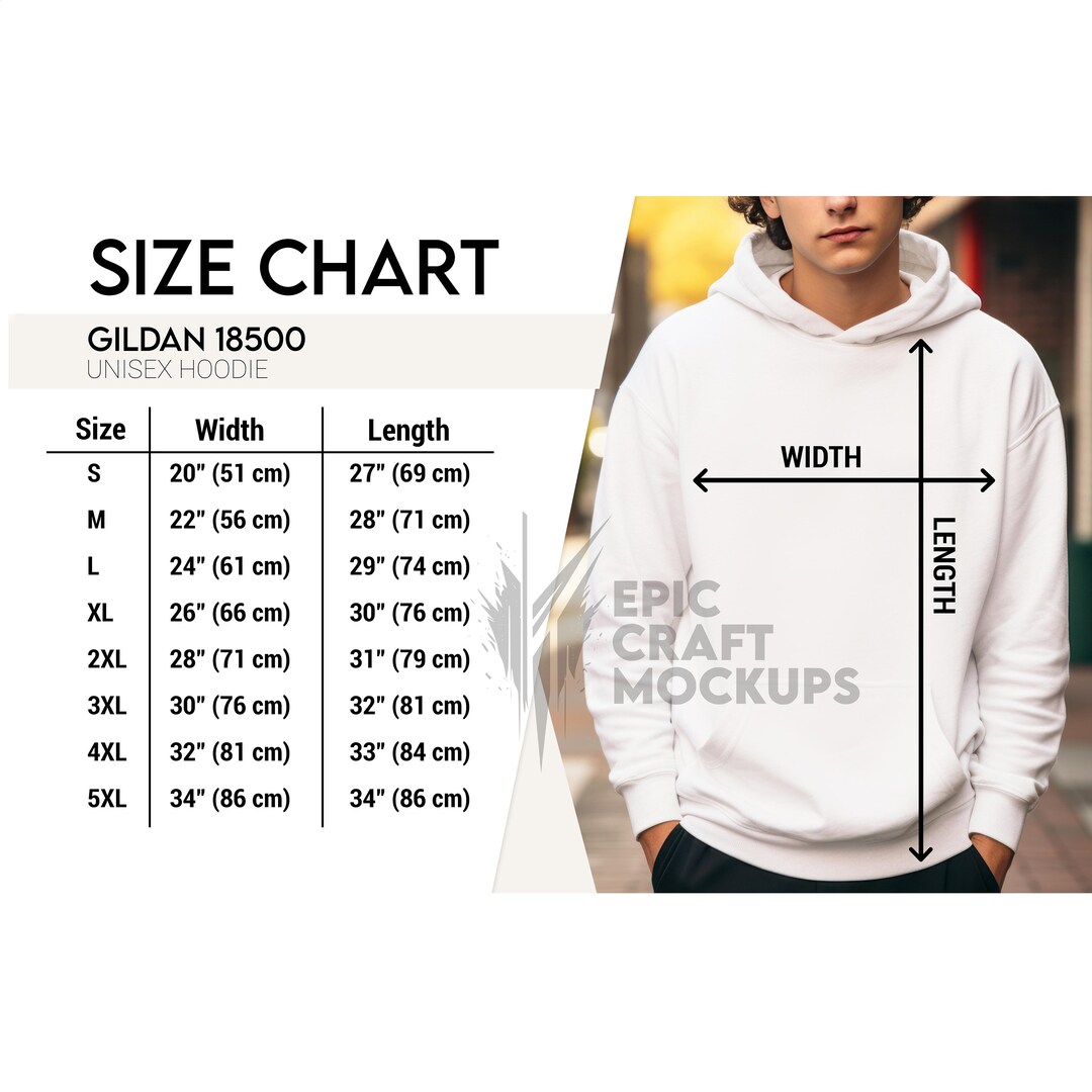 Gildan 18500 Size Chart Man Lifestyle White, Size Chart Gildan Unisex ...