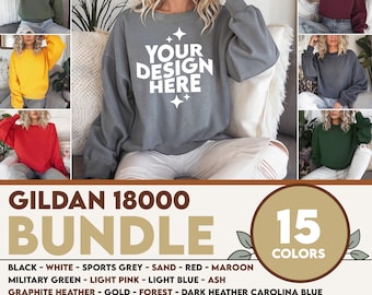 Gildan 18000 Mockup Bundle Sweatshirt, G18000 Crewneck Mock-up Bundle, Model Mockup Neutral Casual Simple Fall Winter Gildan 18000 Mocks POD