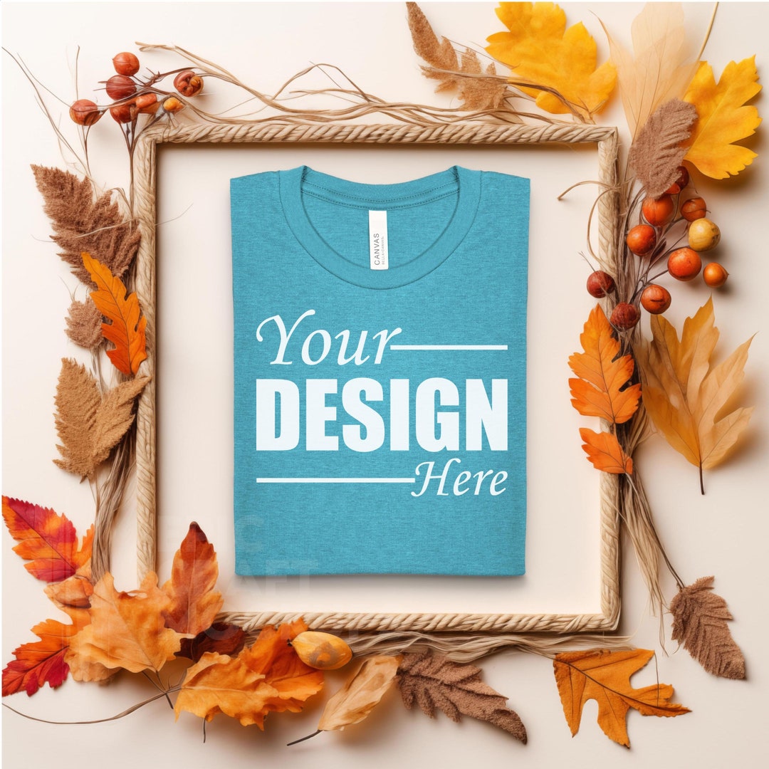 HEATHER AQUA Bella Canvas 3001 Folded Mockup Fall, Boho Autumn Flat Lay ...