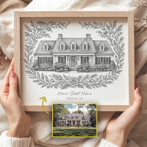 Benutzerdefinierte Haus Porträt Malerei Zeichnung Geschenk, benutzerdefinierte Haus Makler Abschluss Geschenk, neues Haus Geschenk präsentiert Haus Illustration, Einweihungsparty Geschenk