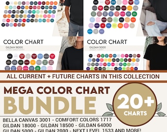 Mockup Color Chart Bundle Woman and Man Color Guide, Bella Canvas 3001 Color Chart Gildan, Comfort Colors Color Chart, Tshirt Color Table
