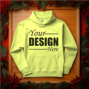 Julhuvtröja Gildan 18500 Mockup SAFETY GREEN Platt lay Gildan Mockup, Casual Wear Mockup Tröja Mockup, Oversized 18500 Mock Studio Shot