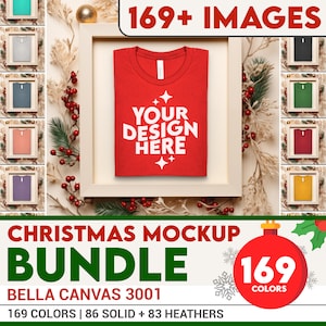 Bella Canvas 3001 Christmas Mockup Bundle Flat Lay, Christmas Mockup Bundle Shirt Mock, Xmas Tshirt Mockups, POD Holiday Mocks Models Woman