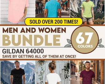 Gildan 64000 T-Shirt-Mockup-Bundle für Herren und Damen (G64000 POD Urban Street Style Shirt, Sommermodell, Print-on-Demand)