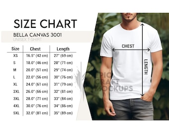 Bella Canvas 3001 Size Chart Man Lifestyle White, Bella Canvas Size Chart, Tshirt Size Chart Measurements, 3001 Size Chart, Unisex T-Shirt