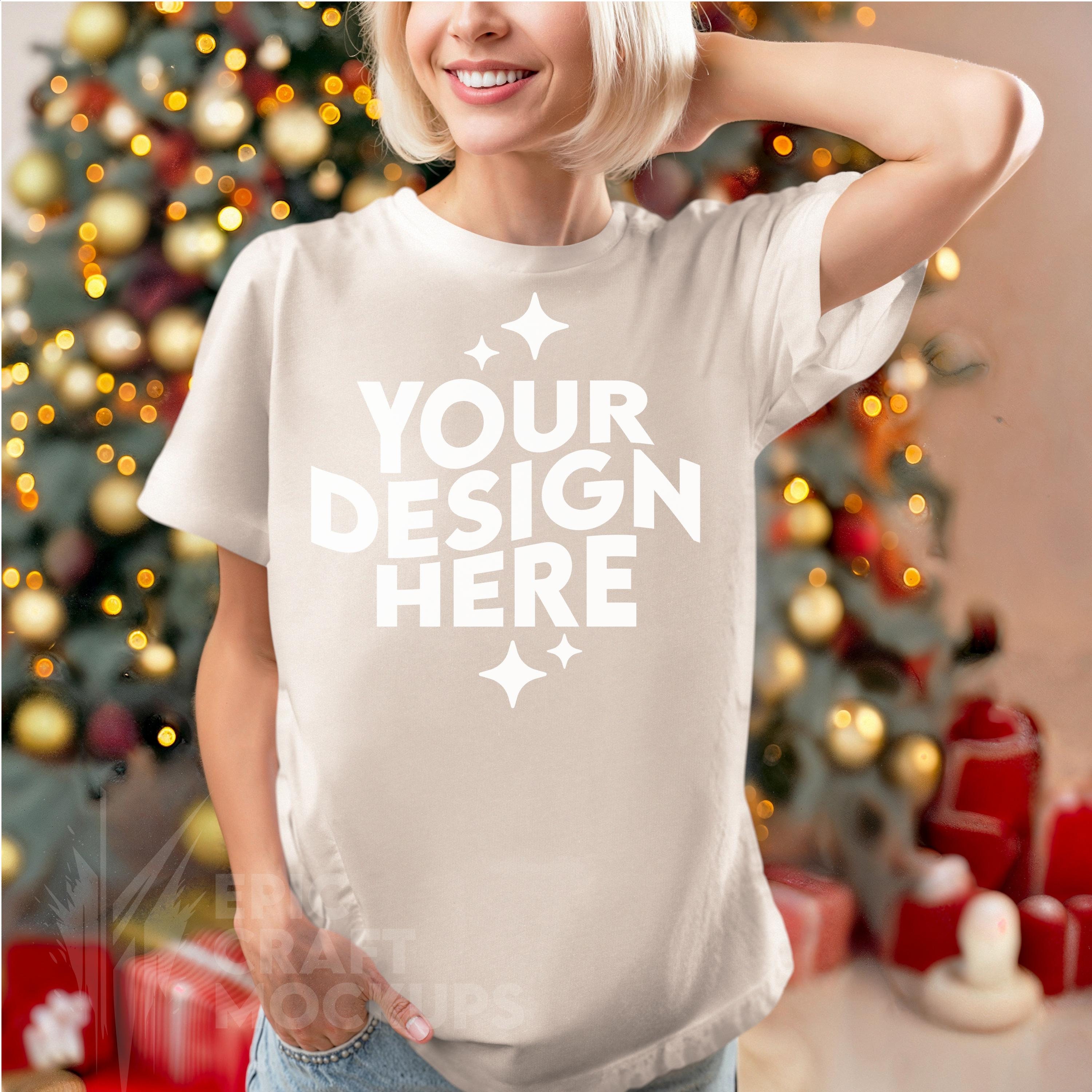 Sand Gildan 5000 Mockup Christmas Woman Winter Tshirt, POD