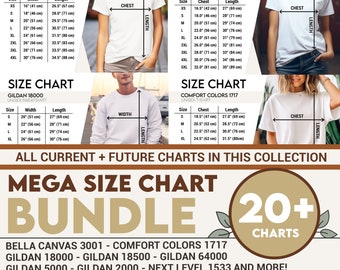 Mockup Size Chart Bundle Woman and Man Lifestyle White, Bella Canvas 3001 Size Chart Gildan, Comfort Colors Size Chart, Tshirt Sizing Chart