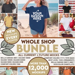 Whole Shop Mockup Bundle, Full Access Digital Mock ups, Diverse Lifestyle Mocks, Gildan Bundle, Bella Canvas 3001 Bundle Mega Shop Deal