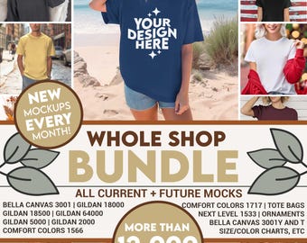 Lot de maquettes pour toute la boutique, Mockups numériques à accès complet, Divers modes de vie, Bundle Gildan, Bundle Bella Canvas 3001 Méga offre