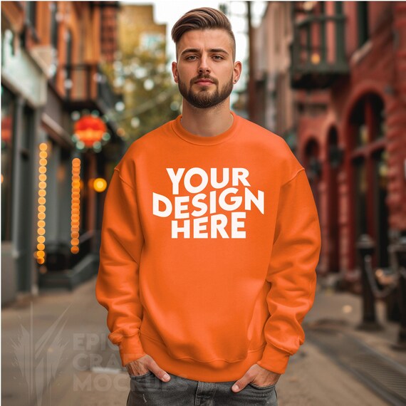 Segurança laranja gildan 18000 moletom masculino, pod g18000