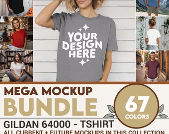 Gildan 64000 Mockup Bundel Tshirt, Gildan 64000 Shirt Bundel, Gildan Model Mockups, Hele Sectie Bundel, Lifestyle Mockups, Mockup Foto's