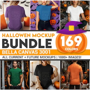 Halloween Bella Canvas 3001 Mockup Bundle, Fall Tshirt Bundle Autumn Bella Canvas Model Mockups, Whole Section Bundle Lifestyle T-Shirt POD