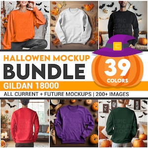 Halloween Gildan 18000 Mockup Bundle Fall, 18000 Sweater Bundle Autumn Gildan Model Mockups, Whole Section Bundle Lifestyle Sweatshirt POD