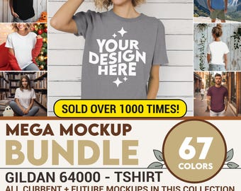 Gildan 64000 Mockup-Bundle T-Shirt, Gildan 64000 Hemden-Bundle, Gildan Modell-Mockups, Komplettes Sortiment-Bundle, Lifestyle-Mockups, Mockup-Fotos