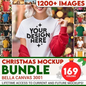 Bella Canvas 3001 Weihnachtsmockup Bundle, Weihnachtsmockup Bundle Shirt Mock, Weihnachten Flat Lay Tshirt Mockups, POD Holiday Mocks Modelle Frau