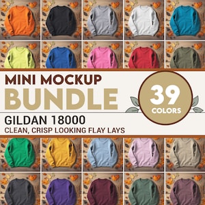 Gildan 18000 Mockup Bundle Flat Lay Multiple Colors Fall, 18000 Sweater Bundle Gildan Model Mockups, Whole Section Bundle Sand Sweatshirt