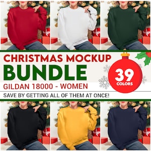 Xmas Holiday Gildan 18000 Mockup Christmas Women Bundle Sweatshirt Woman Winter, POD Sweater Mock Up Model Casual Mock-Up Model Sweater