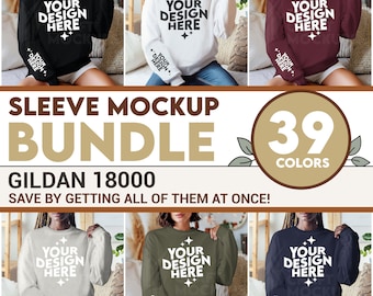 Women Sleeve Bundle Gildan 18000 Mockup Sweatshirt Crewneck Oversized, POD G18000 Style Mock Up Sleeve Mockup Bundle Print On Demand