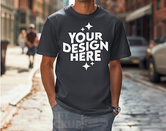 Graphite Men Comfort Colors C1717 Shirt Mockup T-shirt Man, POD CC1717 Mock Up Oversized Shirt Model CC Urban Casual Mock-up Model