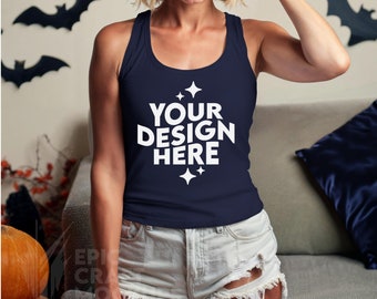 Mightnight Navy Halloween nächsten Level 1533 Mockup Frauen , N1533 Racerback Tank Top Model Mockup Herbst Herbst , Lifestyle Mock-Up Racerback Mock