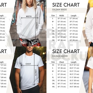 Mockup Size Chart Bundle Woman and Man Lifestyle White, Bella Canvas 3001 Size Chart Gildan, Comfort Colors Size Chart, Tshirt Sizing Chart image 2