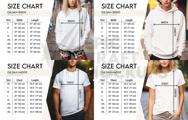 Mockup Size Chart Bundle Woman and Man Lifestyle White, Bella Canvas 3001 Size Chart Gildan, Comfort Colors Size Chart, Tshirt Sizing Chart image 2