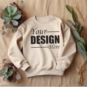 Gildan 18000 Mockup Flat Lay Sand Gildan Sweatshirt Mockup, Casual Wear Mockup Cozy Fall Sweater Mock, Oversized 18000 Mock Studio Shot