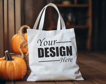 Halloween Einkaufstasche Mockup weiße Leinwand, Einkaufstasche Mock-up Herbst Einkaufstasche Mockup Herbst, Halloween Einkaufstasche Mock Ups Canvas Tasche Mockup Mock