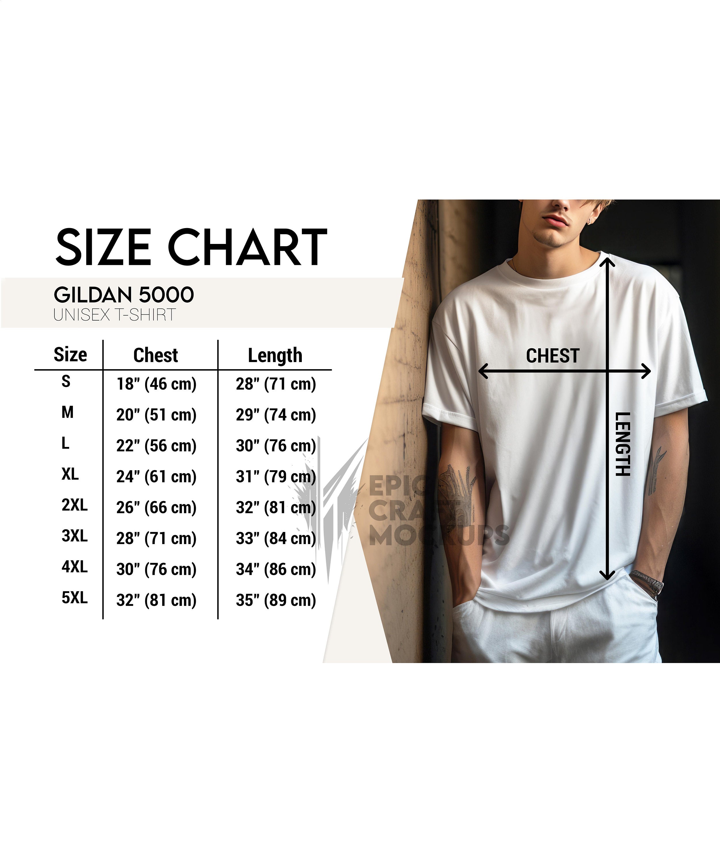 Gildan 5000 Size Chart Man Lifestyle White, Gildan 5000 T-shirt
