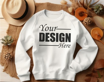 Gildan 18000 Mockup Flat Lay White Gildan Sweatshirt Mockup, Casual Wear Mockup Cozy Fall Sweater Mock, Oversized 18000 Mock Studio Shot