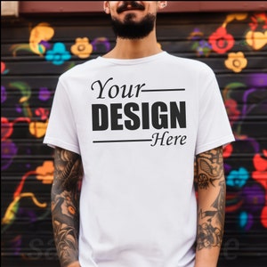 Dia de los Muertos Bella Canvas 3001 Mockup Man White Tshirt, Halloween Fall Tshirt Mockup All Souls Day, Mockup Men T-shirt Day of the Dead