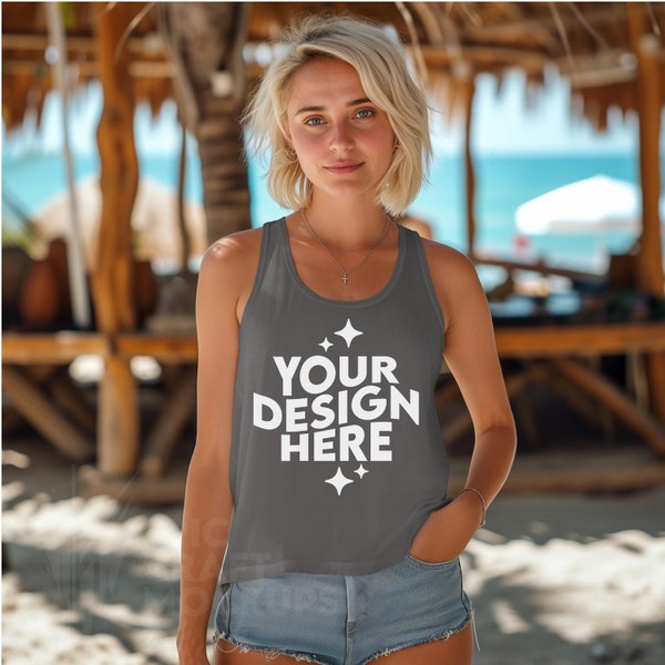 Dark Gray Next Level 1533 Mockup Tank Top Racerback Woman Summer, POD NL 1533 Trendy Mockup, Women Boho Mock Up, Mockup Print On Demand