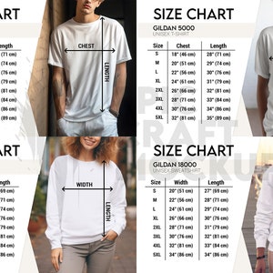 Mockup Size Chart Bundle Woman and Man Lifestyle White, Bella Canvas 3001 Size Chart Gildan, Comfort Colors Size Chart, Tshirt Sizing Chart image 4
