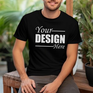Gildan 2000 Mockup Black Tshirt Mockup, Man Indoors Casual Wear Mockup, Studio Shot Tshirt Mock Men T-shirt Mockup, Simple Tee Mockup