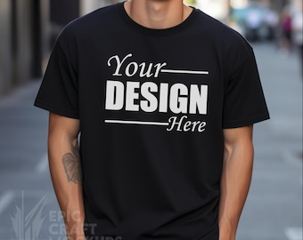 Gildan 2000 Mockup Black Tshirt Mockup Young Adult Man, Street Styled Shirt Mockup, Trendy Mockup, Men T-shirt Mockup, Fashion Mockup