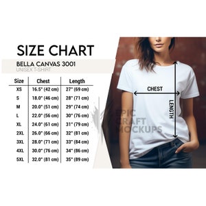 Bella Canvas 3001 Size Chart Woman Lifestyle White, Bella Canvas Size Chart, Tshirt Size Chart Measurements, 3001 Size Chart, Unisex T-Shirt image 1