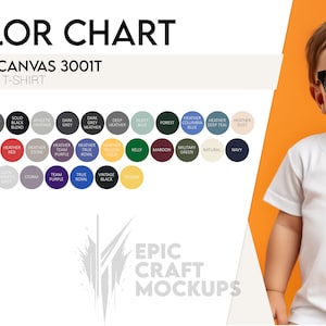 Carta de colores Bella Canvas 3001T Camiseta para niños pequeños, Tabla de colores POD BC 3001T Camiseta, Guía de colores de camisetas Bella Canvas 3001T Perfil de color