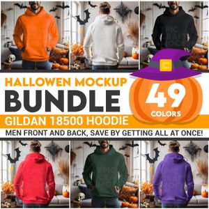 Men Bundle Halloween Gildan 18500 Mockup Back Hoodie Man Fall, POD Hoodie Mock Up Model Casual Mock-Up Model Winter Autumn Sweater POD