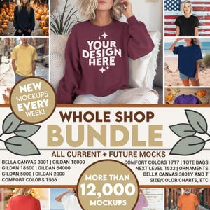 Whole Shop Mockup Bundle, Full Access Digital Mock ups, Diverse Lifestyle Mocks, Gildan Bundle, Bella Canvas 3001 Bundle Mega Shop Deal