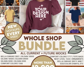Whole Shop Mockup Bundle, Full Access Digital Mock ups, Diverse Lifestyle Mocks, Gildan Bundle, Bella Canvas 3001 Bundle Mega Shop Deal