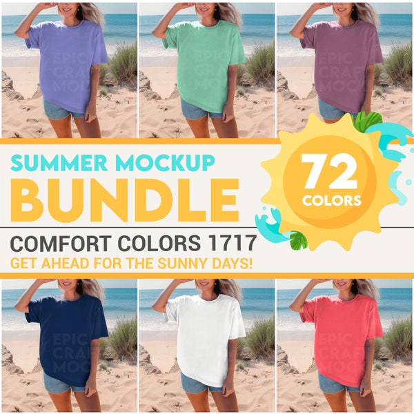 Summer Comfort Colors 1717 Mockup Tshirt Bundle POD Beach, CC1717 Shirt Mock-up Bundle Model Casual Holiday CC Mocks Sunny Travel Mock Ups