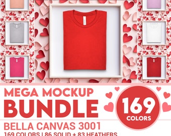 Bella Canvas 3001 Valentines Mockup Bundle Flat Lay, Valentines Day Mockup Bundle Shirt Mock, Tshirt Mockups POD Love Mocks Models Woman
