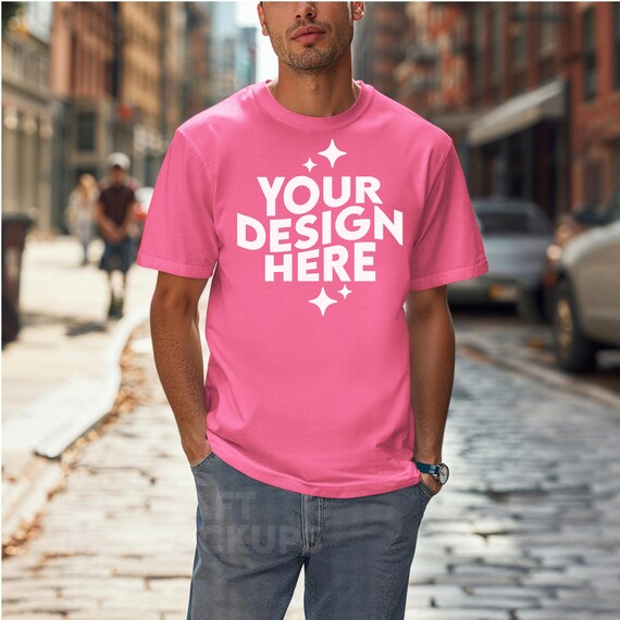 Neon Pink Men Comfort Colors C1717 Shirt Mockup T-shirt Man, POD